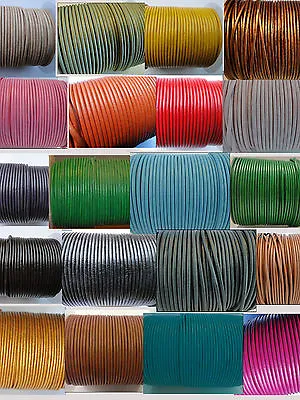 100% Real Round Leather Metallic Cord 1 1.5 2 3 4mm String Lace Thong - HQ • £1.61