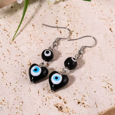 $0.20 • Buy Black Evil Eye Beads Glass Steel Earrings Stud Hook Dangle Fashion Jewelry FREE
