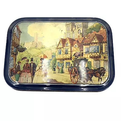 Cookie Candy Tin Village Scene Luminescent Windows 9.5 X 6.5 X 2.25  Vintage • $7.99