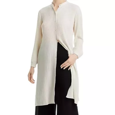 Eileen Fisher Mandarin Collar Silk Button Front Shirt Women's Size XL • $138