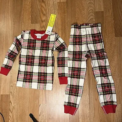 HANNA ANDERSSON ORGANIC COTTON  RED PLAID  LONG JOHNS PAJAMAS  100cm Sz 4 • $14.98