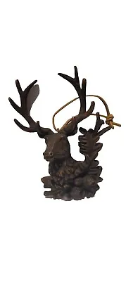 Reindeer Elk Head Acorns Wooden Hand Carved Christmas Ornament • $12