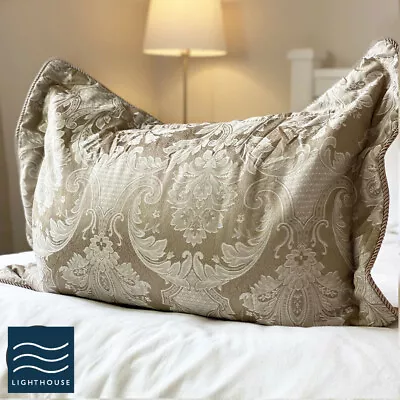 Luxury Beige Natural Jacquard Floral Large Rectangle Cushion Cover Pillowcase • £8.95