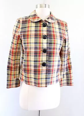 J Crew Multi Color Plaid Peter Pan Collar Jacket Size 0 A Line Button Front • $34.99