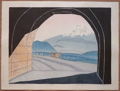 HAGIWARA HIDEO  Dark And Light Mt.Fuji  Japanese Woodblock Print • $599.03