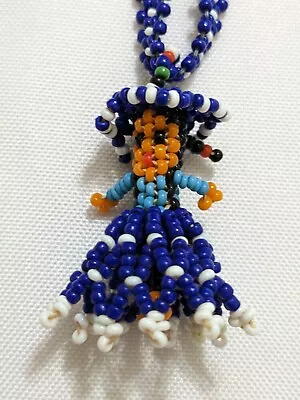 Native American Bead Necklace Blue White 30  Doll Lady Pendant Mexican  Navajo • $16