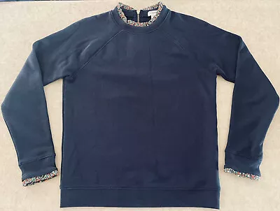 J. Crew Zipper Back Crewneck Sweatshirt Floral Ruffle Trim  Women’s XS Navy • $25.08