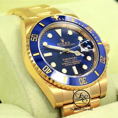 $43900 • Buy Rolex Submariner 116618 LB 18k Yellow Gold Blue Dial Ceramic Bezel Watch B/PAPR