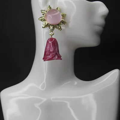 $6.91 • Buy Women Vintage Earrings Red Resin Flowers Silver Needle Earrings Accessories