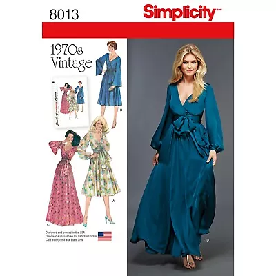 SIMPLICITY 8013 MISSES 70'S VINTAGE DRESSES Sewing Pattern Sizes 6-14 & 14-22 • £12.55