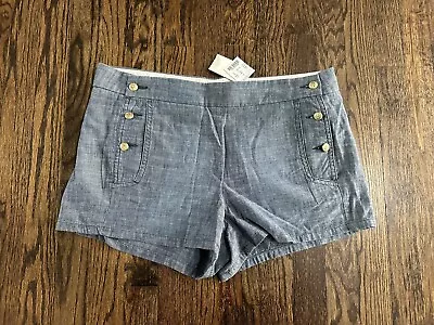 J.CREW Broken-In Cotton Sailor Shorts In Heathered Denim Blue Size 10 NEW • $19.99