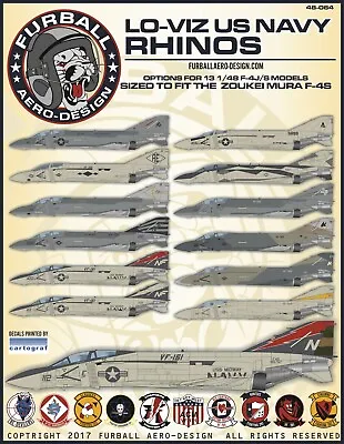 1/48 Furball Lo-Viz US Navy Rhino F-4J/S Decals • $19.99