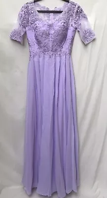 Wedding Guest Women Lace Applique Mother Of The Bride Dresses Sz 4 Purple • $9.99