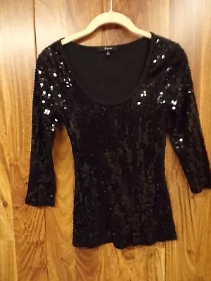 Express Women's Sequin Top 3/4 Sleeve Shirt Black Size S Fully Sequinned • $18.99