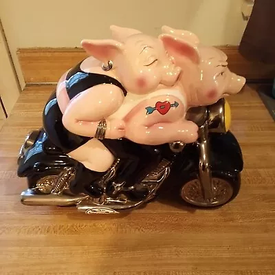 Hogs On Motorcycle Cookie Jar - Biker Hogs - 1999 Clay Art  Hand Painted • $49.95