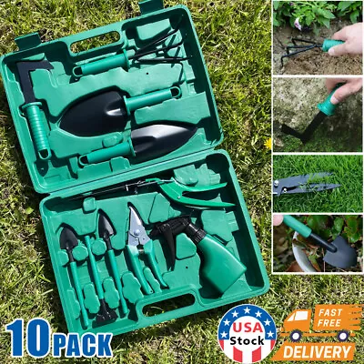 10pc Garden Tool Set Vegetable Flower Gardening Hand Tools Kits W/ Carrying Case • $15.95