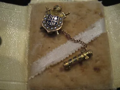 Antique Demolay Small Pin 10 Karat Yellow Gold W/Seed Pearls & Blue Enamel • $46.09