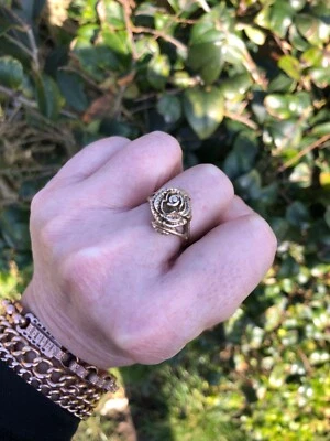 £247 • Buy VINTAGE 1970s 9ct YELLOW GOLD ROSE FLOWER RING -  UK P 1/2 US 8 1/4