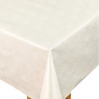 White Leaf Patterns On White PVC Vinyl Wipe Clean Oilcloth Tablecloth • £7.99