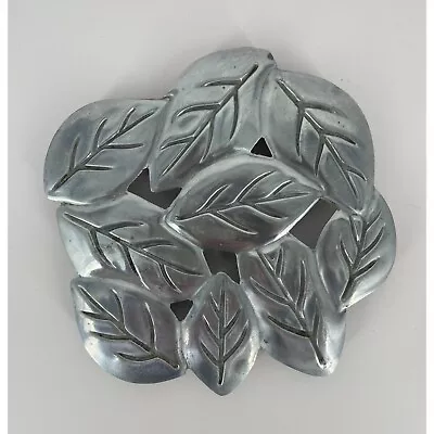 Vintage Copco Metal Kitchen Trivet Leaf Design Heavy Sturdy Silver Tone • $9.99