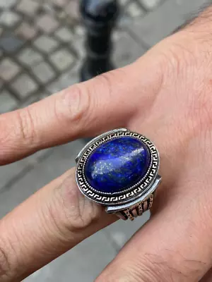 Lapis Lazuli Men Ring  Blue Lapis Ring  Ottoman Style Oval Ring • $75