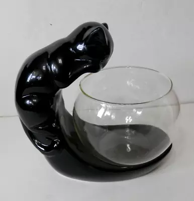 Vintage Ceramic Black Cat Looking In A Fish Bowl • $15