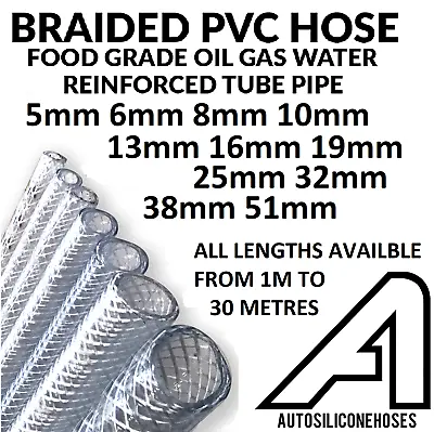 £83.60 • Buy PVC HOSE Clear Flexible Reinforced Braided Food Grade OIL WATER Tube Pipe