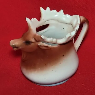 VTG Elk Moose Antlers Ceramic Porcelain Handled Pitcher Creamer Planter Decor • $24.95