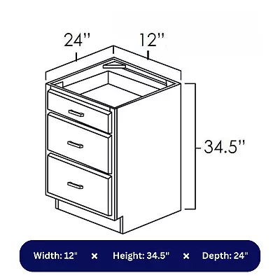 Kitchen Cabinet Aspen White Shaker 12  Drawer Base Cabinet 3 Drawers (ASP-DB12) • $389.96