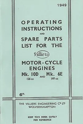 1949 Villiers Operation Instruction And Spare Parts List Antique Reproduction • $20