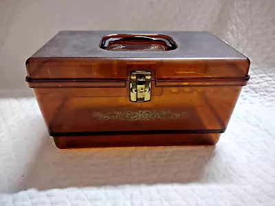 Vintage Amber See-through Sewing Box With Labeled Tray 12  X 7  X 6  Used • $10