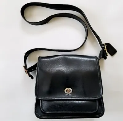 Leather Crossbody Bag Black In Vintage Classic Style • $79
