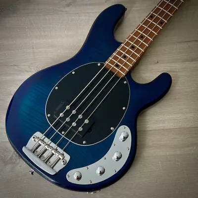 Sterling By Music Man Stingray RAY34FM  Flame Maple 4-String Bass Neptune Blue • $979.99