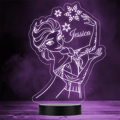 £19.95 • Buy Elsa With Snowflakes Disney Frozen Personalised Gift Any Colour LED Night Light