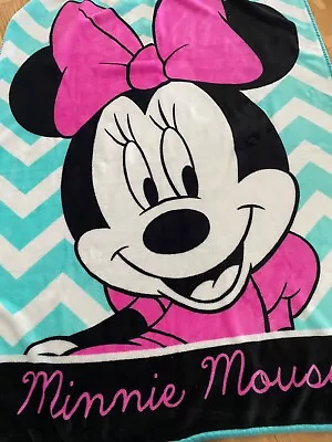 MINNIE MOUSE Fleece Plush Throw Blanket Northwest Turquoise Pink Disney 38x48 • £18.28