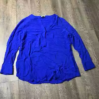 Monroe & Main Blouse Womens Size Large Blue Popover Long Sleeves V-Neck  • $11