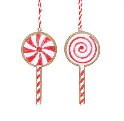 Gisela Graham Gingerbread Lolly Pop Christmas Tree Decorations - Set Of 2 • £8.99