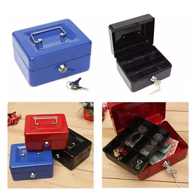 £7.88 • Buy 4 Color Money Box In Steel Metal Cash Safe Security Petty Tin With Lock&2Keys UK