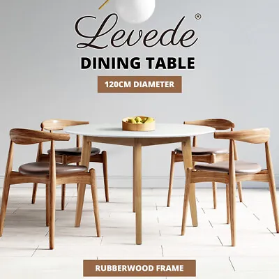 Levede Dining Table Round Rubberwood Base Kitchen Cafe Restaurant White 120cm • $239.99