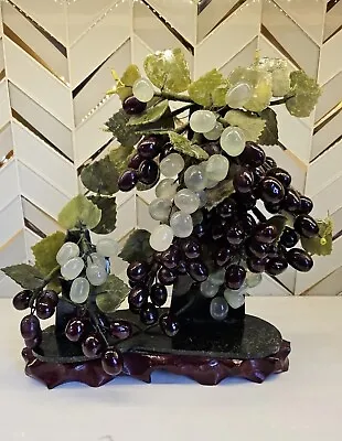 VTG Jade Grape Bonsai Tree Sculpture Vine Marble Stone China Asia MCM $950 • $89