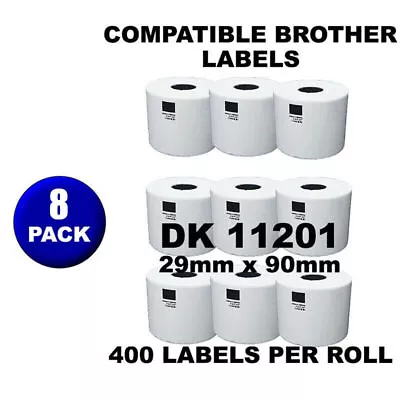 8 Rolls Compatible Brother DK11201 400 Address Labels 29x90mm QL570 QL700 QL1050 • $28.62