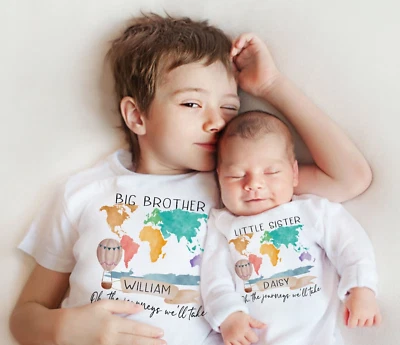 £9.99 • Buy Sibling Matching Adventure Map Big Little Sister Brother T Shirts Outfit Vest