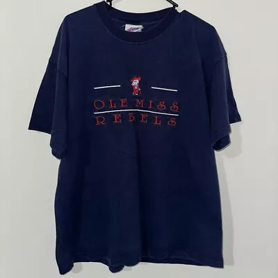 Vintage 90s Ole Miss Rebels Colonel Reb Navy Blue Tee Size: XL • $45