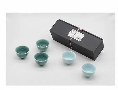 Moon Salt Sake Glass Porcelain Sky Blue Soju Glass Set 5P+ Case KOREA HANDMADE • $54.99