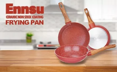 $34.95 • Buy Kitchen 3 Piece Red Ceramic Grante 8  10  12 Inch Nonstick Frying Pan Set