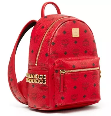 New! Mini MCM Stark Side Studded Backpack In Ruby Red • $599