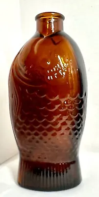 Vintage Wheaton  Dr. Fisch's Bitters  Fish Shaped Amber Glass Bottle 7.5  Tall • $19.99