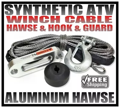 $39.99 • Buy Synthetic Atv Utv Winch Cable, Hook, Guard And Hawse Package 50' Dyneema Sk75