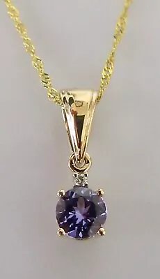 Gold Diamond Necklace - 9ct Gold Tanzanite Diamond Pendant & 9ct Gold Chain • £130