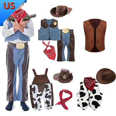 US Kid Boys Girl Halloween Cowboy Costume Set Cosplay Dress Up Outfits Costume • $7.55